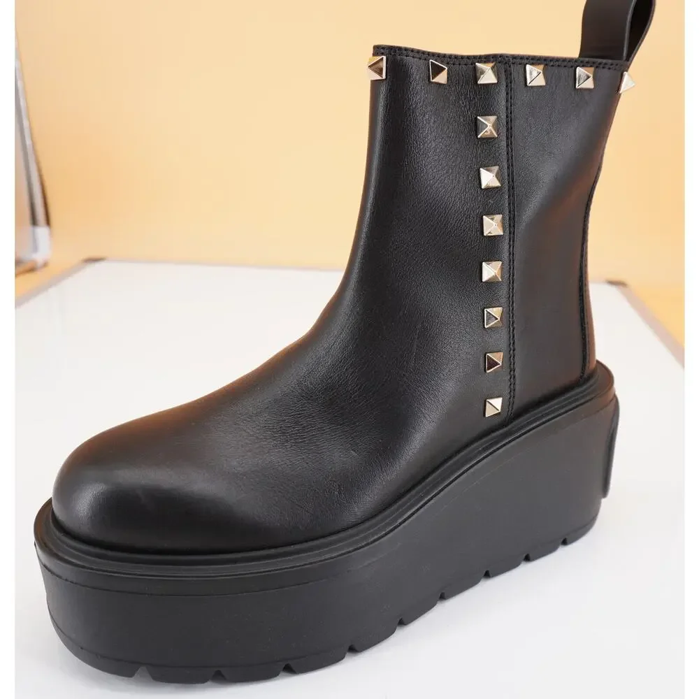 Valentino Uniqueform VLOGO Platform Chelssea Boot SZ 35 Rockstud $1190 NIB
